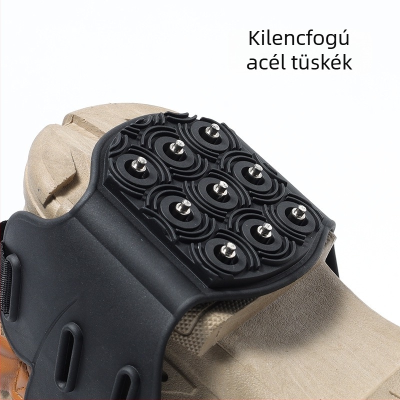 Kültéri havas hegymászáshoz vízálló anti-slip jégcsapok, 9 fogú acél tüskékkel és TPE pánttal