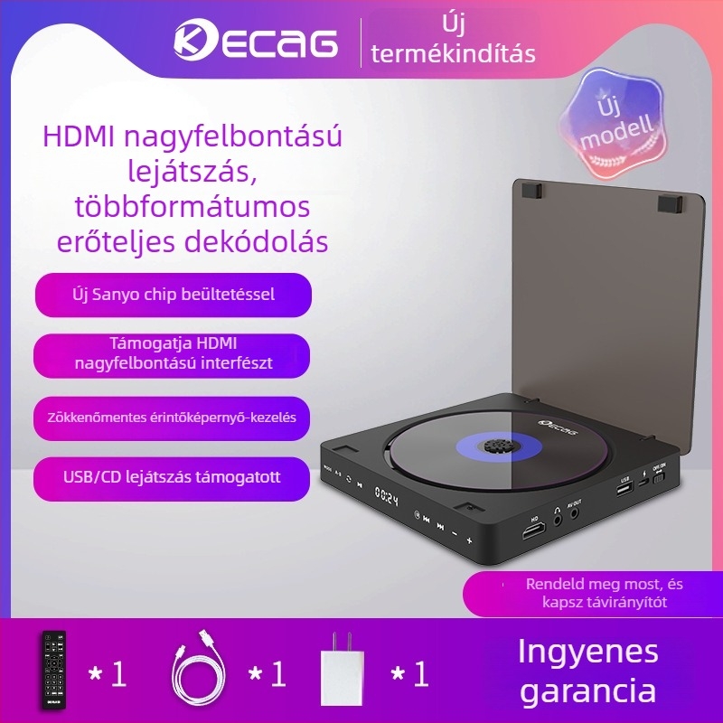 Hordozható DVD-lejátszó KC-708 USB interfész, HDMI/AV kimenet, támogatja a CD/VCD/DVD/AVI/MP3/WMA formátumokat, 5V 7.5W teljesítmény