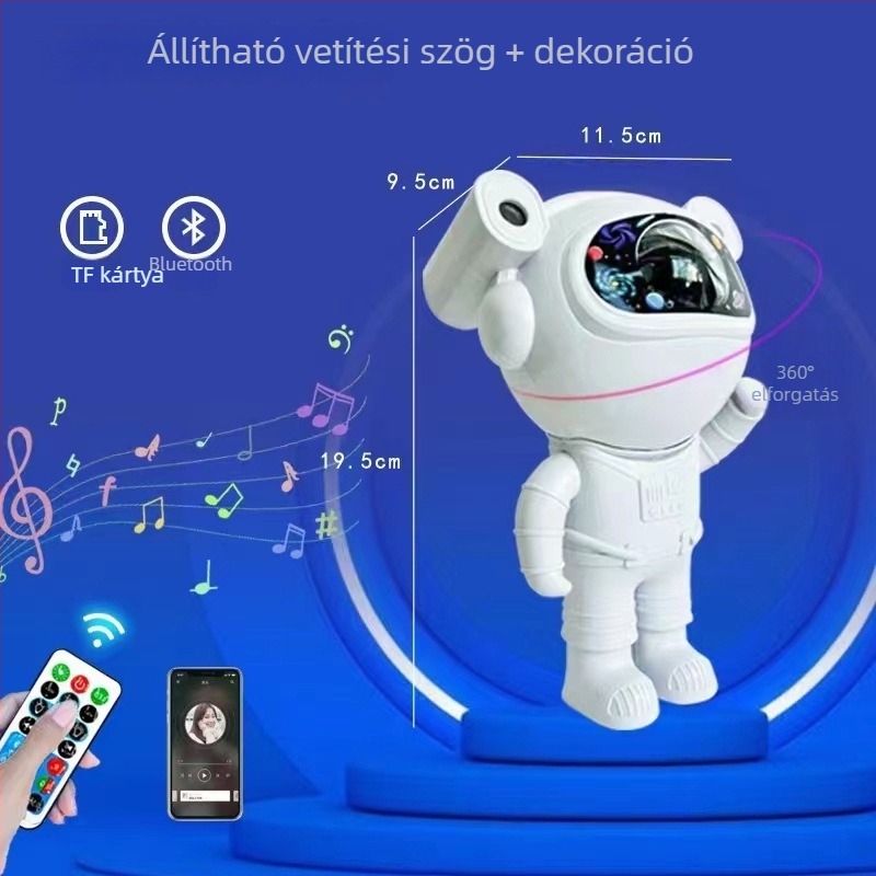 Hangvezérléses űrhajós vetítő lámpa, auróra és csillagos ég atmoszférával, Bluetooth zenei projektor, éjjeli fény