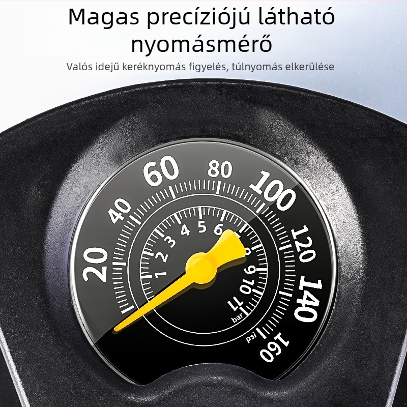 Kéthengeres lábpedálos kerékpárpumpa manométerrel, hordozható