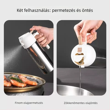 Pincai Kitchen 316 antibakteriális minőségű rozsdamentes acél olajsprayüveg – kettős használatú permetező és töltő, szivárgásmentes, modern minimalista dizájn