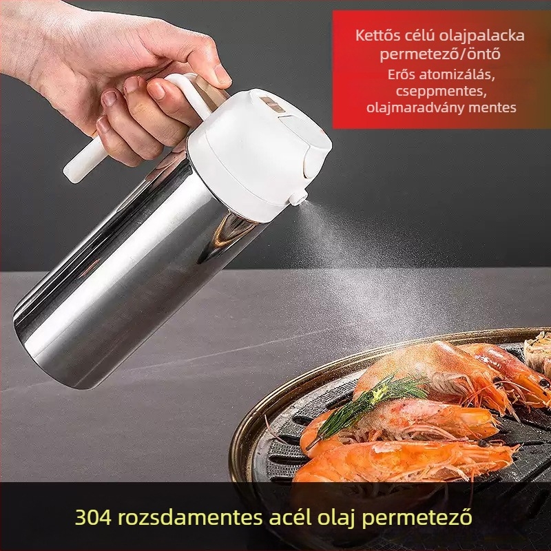 Pincai Kitchen 316 antibakteriális minőségű rozsdamentes acél olajsprayüveg – kettős használatú permetező és töltő, szivárgásmentes, modern minimalista dizájn