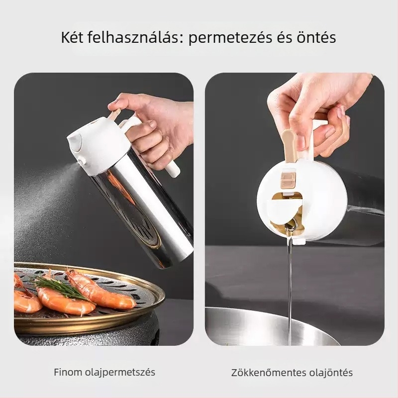 Pincai Kitchen 316 antibakteriális minőségű rozsdamentes acél olajsprayüveg – kettős használatú permetező és töltő, szivárgásmentes, modern minimalista dizájn