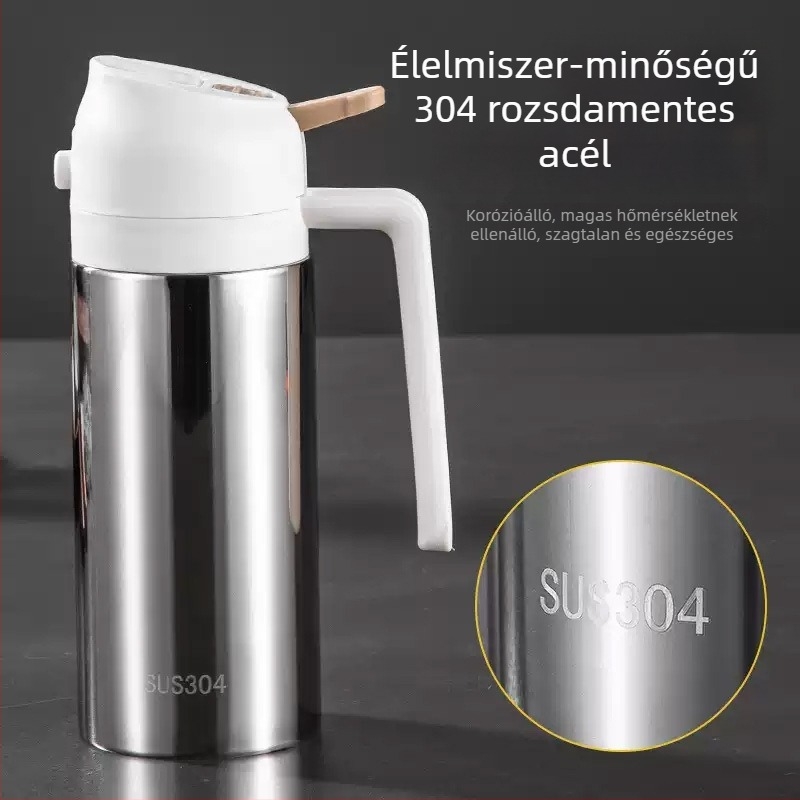 Pincai Kitchen 316 antibakteriális minőségű rozsdamentes acél olajsprayüveg – kettős használatú permetező és töltő, szivárgásmentes, modern minimalista dizájn