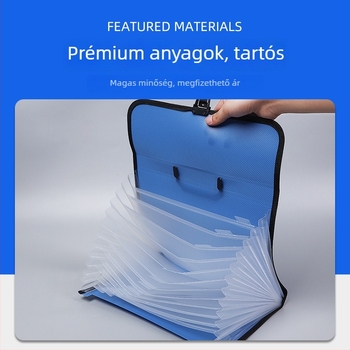 A4 hordozható 13 rekeszes akordeon irattartó, irodai csattal, műanyagból, vastagság 1,2 mm