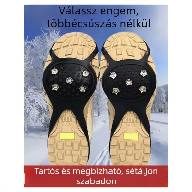 Ötfogú krampon csizmavédő – csúszásmentes, szegecsekkel és lánccal téli hóban és jégen