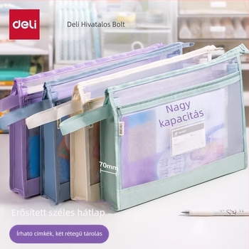 Deli PP124 Kétszintes Hálós Cipzáras Dokumentumtáska Iskolai Anyagokhoz