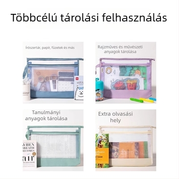 Deli PP124 Kétszintes Hálós Cipzáras Dokumentumtáska Iskolai Anyagokhoz