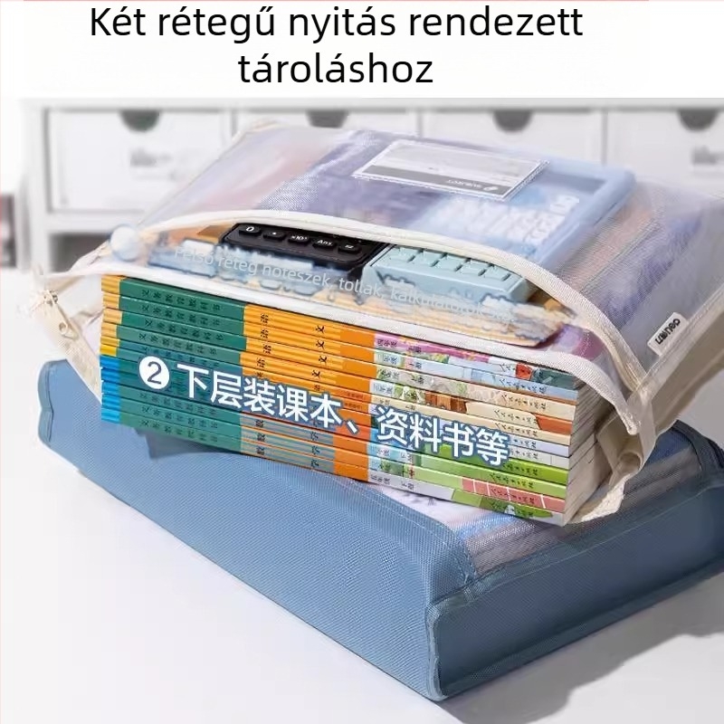 Deli PP124 Kétszintes Hálós Cipzáras Dokumentumtáska Iskolai Anyagokhoz