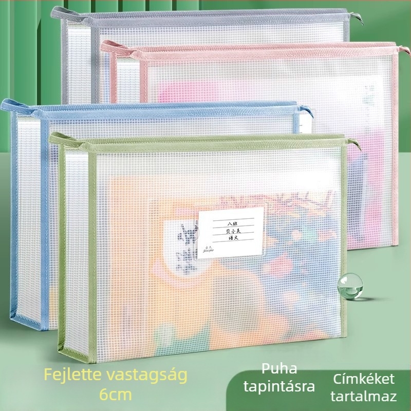 Átlátszó EVA dokumentumtáska cipzárral, nagy kapacitású, általános iskolásoknak