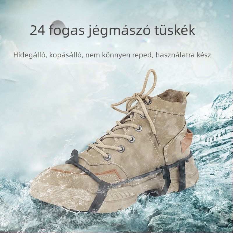 Uniszex 24-dontos csúszásgátló cipővédő acél tüskékkel, könnyen fel- és lehúzható, havas és sárban ideális
