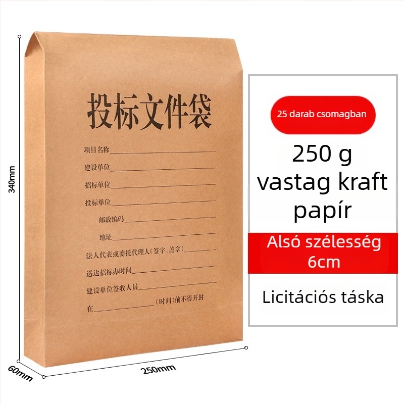 Ajánlatdokumentumok táska, zárt, nagy kapacitású, vastag Kraft papír, Haiboxin