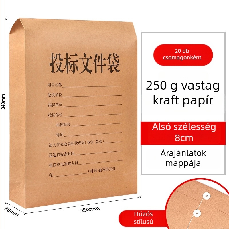 Ajánlatdokumentumok táska, zárt, nagy kapacitású, vastag Kraft papír, Haiboxin