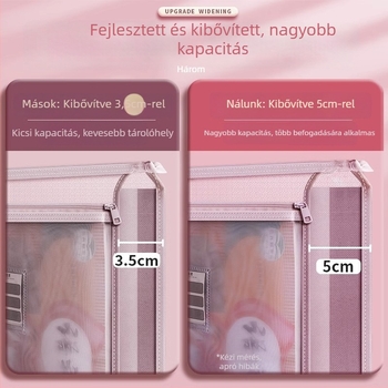 Nylon hálós dokumentumtáska cipzárral, vastagított kettős háló, nagy kapacitású tároló
