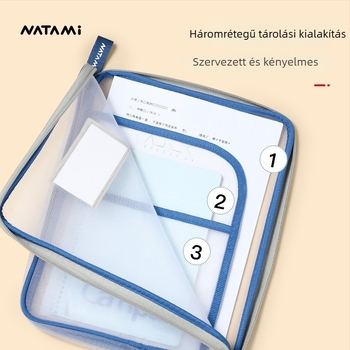 NATAMI Nylonhálós tantárgyak osztályozó táska, cipzárral, négyszögletes dizájn, 3‑rétegű megerősített háló