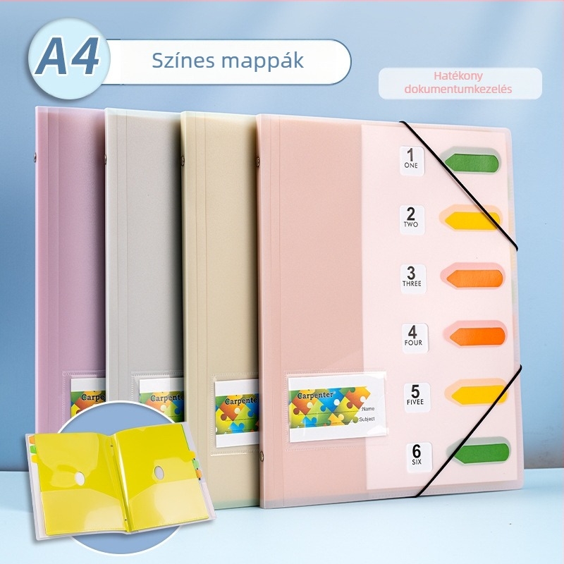 A4-es átlátszó irattartó klipszzel – műanyag, többoldalas, kapacitás 6 oldal, csipesz méret 315