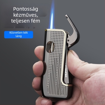 V alakú szivarvágó és ónötvözet öngyújtó készlet, szélálló, állítható láng, finoman gravírozott ajándékdoboz