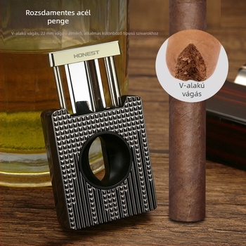 V alakú szivarvágó és ónötvözet öngyújtó készlet, szélálló, állítható láng, finoman gravírozott ajándékdoboz