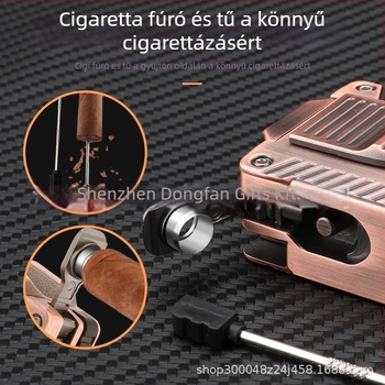 Öt egyben szivarolló és gyújtó, integrált hordozható, furattal és közvetlen gyújtással (fém, bután; logó nyomtatás; testreszabás; ajándék)