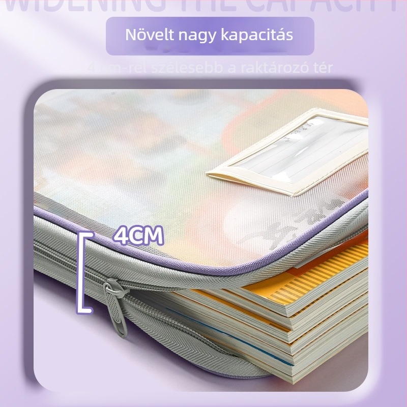 L alakú tantárgyak osztályozó táska cipzárral, nylon anyagú, papírtégla alakú (Nylon, cipzár, papírtégla alak)