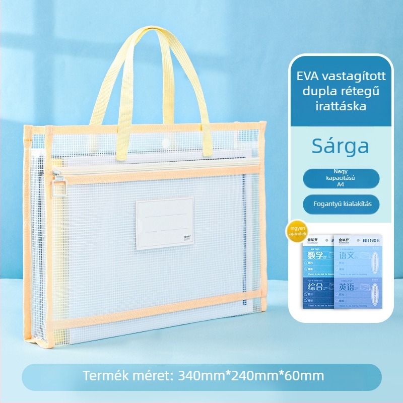 Téglalap alakú EVA anyagú mappa cipzárral, átlátszó, dokumentumok és házi feladatok tárolására