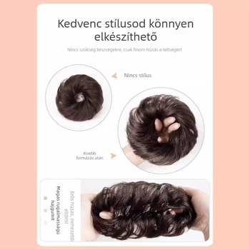 Valódi emberi hajból készült paróka, konty-updo, természetes göndör, közepes hosszúságú, nők számára