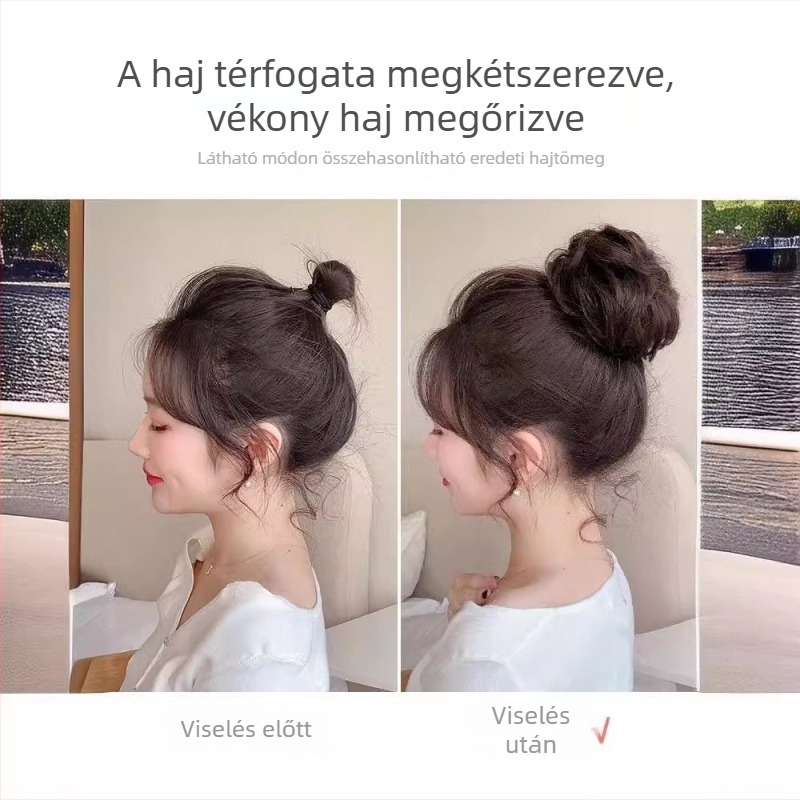 Valódi emberi hajból készült paróka, konty-updo, természetes göndör, közepes hosszúságú, nők számára