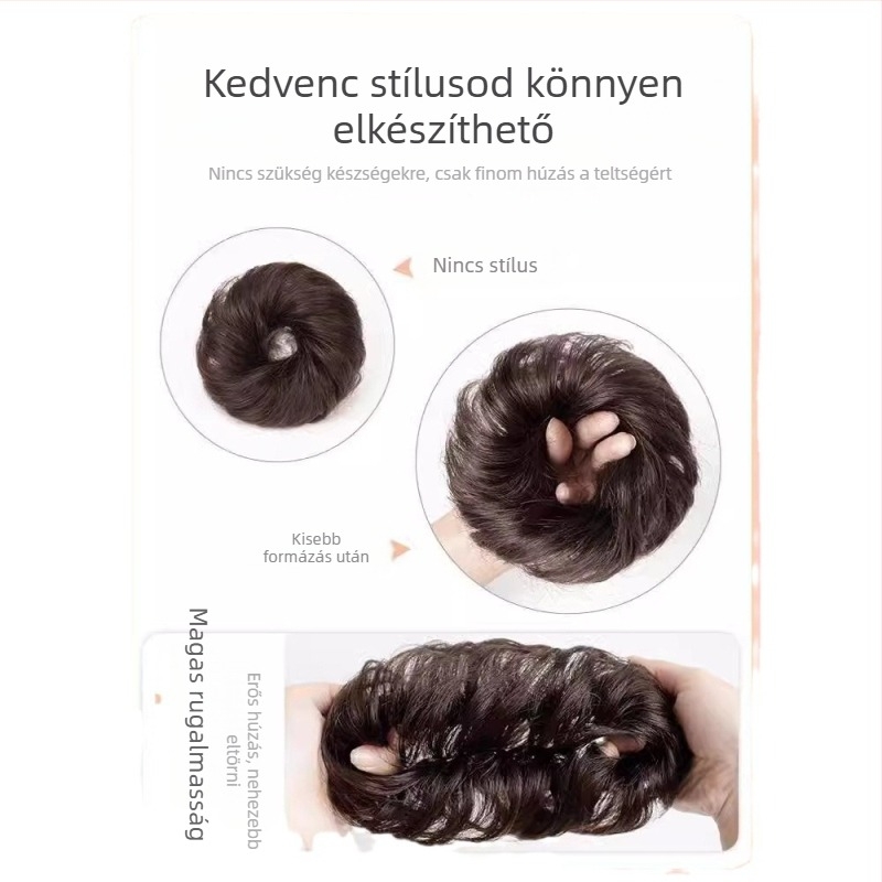 Valódi emberi hajból készült paróka, konty-updo, természetes göndör, közepes hosszúságú, nők számára