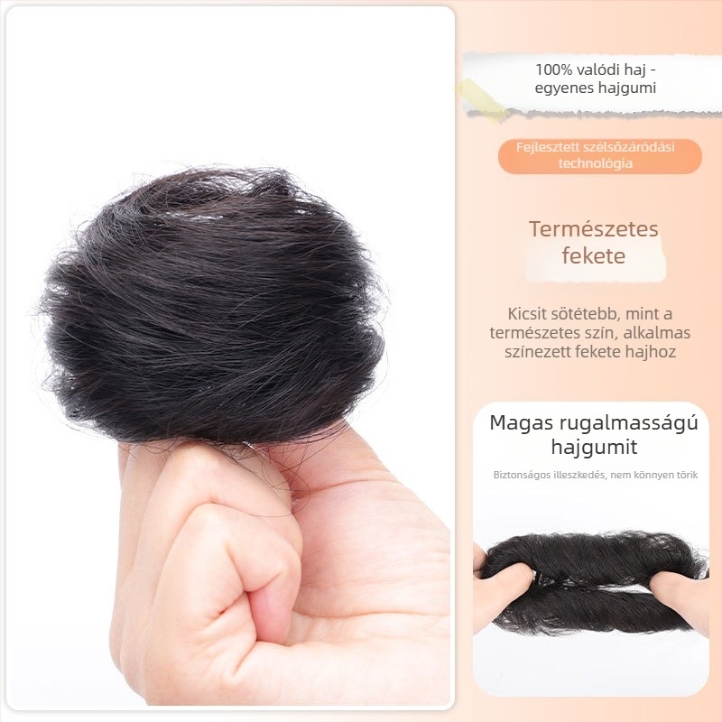 Valódi emberi hajból készült paróka, konty-updo, természetes göndör, közepes hosszúságú, nők számára