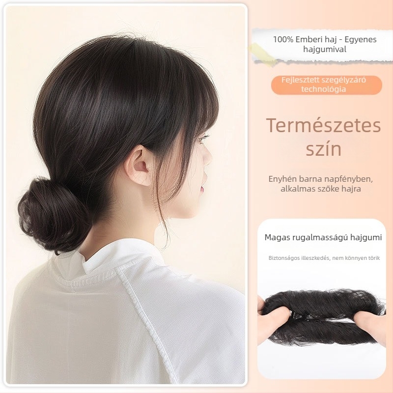 Valódi emberi hajból készült paróka, konty-updo, természetes göndör, közepes hosszúságú, nők számára