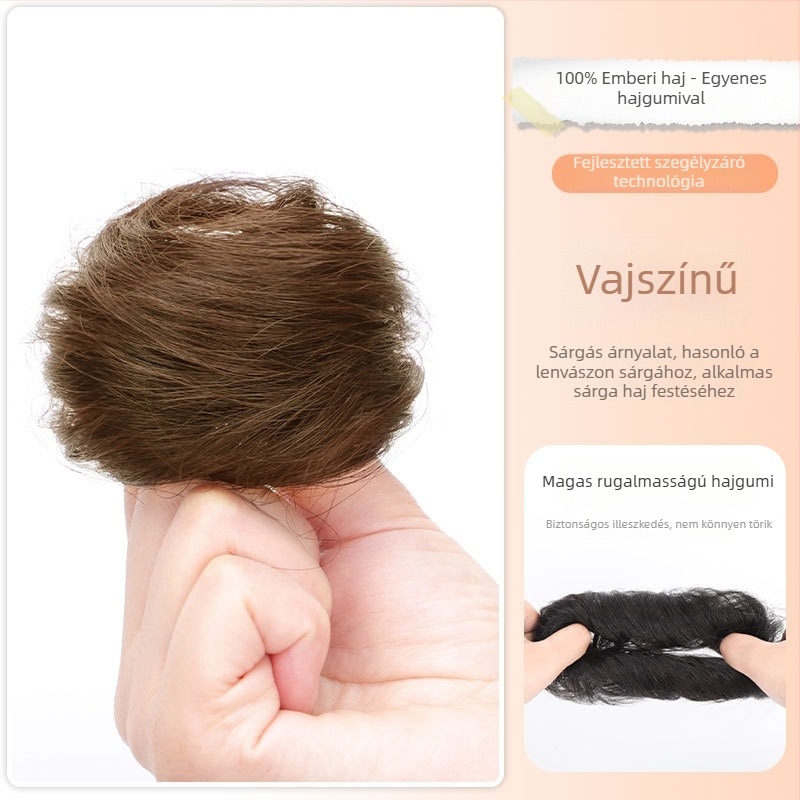 Valódi emberi hajból készült paróka, konty-updo, természetes göndör, közepes hosszúságú, nők számára