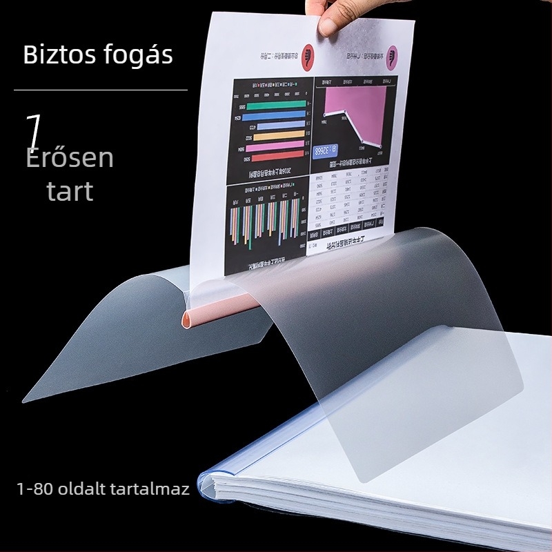 A4-es méretű vízcsepp alakú klipszes mappa átlátszó beillesztő lapokkal