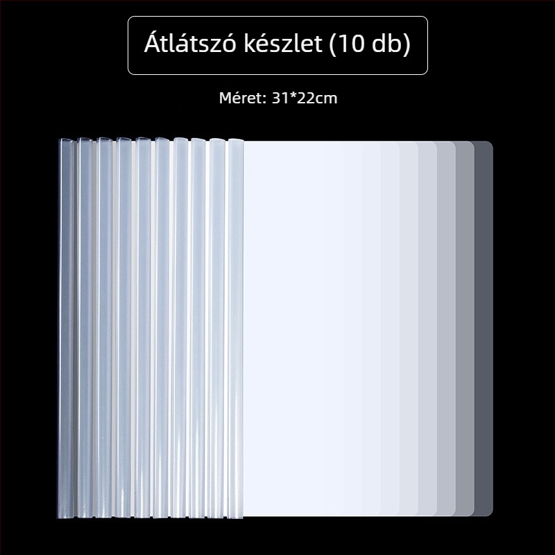 A4-es méretű vízcsepp alakú klipszes mappa átlátszó beillesztő lapokkal