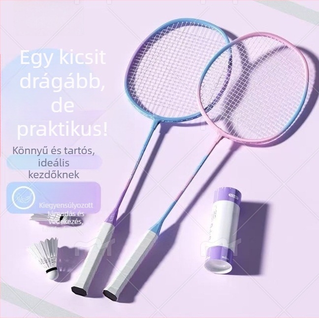 Két tollasütő badminton készlet felnőttek és gyerekek számára — ultra‑könnyű támadó kialakítás, vasötvözet keret, 95–100 g tömeg, G2 markolat