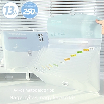 A4-es vízszintes akordeon mappa 13 rekesszel, PP anyag, 0.65 mm vastagság, logó nyomtatás elérhető, testreszabás