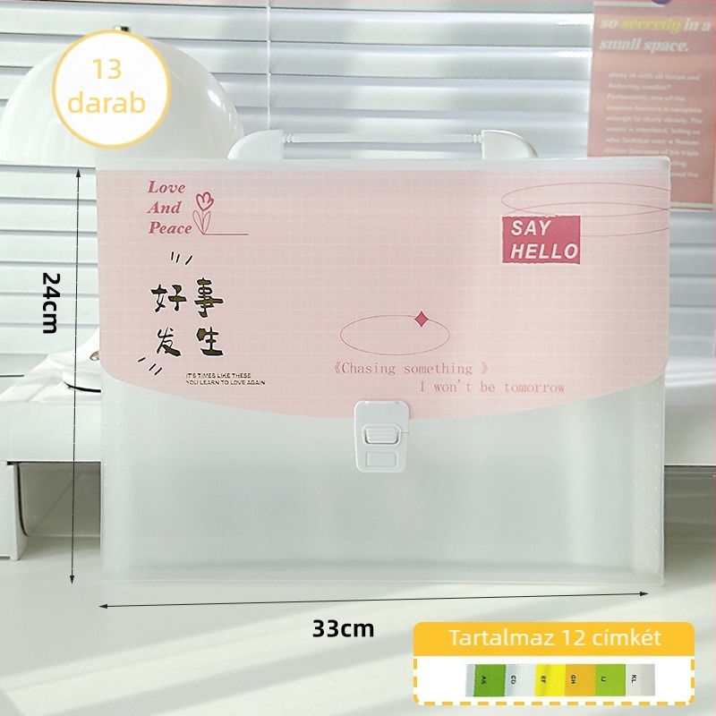 A4-es vízszintes akordeon mappa 13 rekesszel, PP anyag, 0.65 mm vastagság, logó nyomtatás elérhető, testreszabás