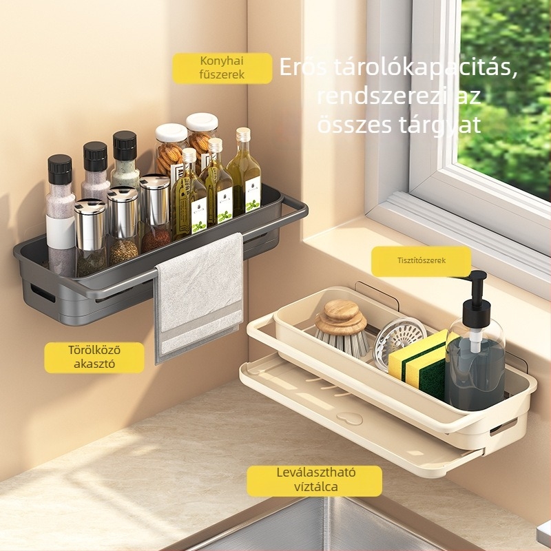 Shuntiancai edények lecsöpögtető állvány; anyag: vastagodott PP; falra szerelhető; modern, minimalist design