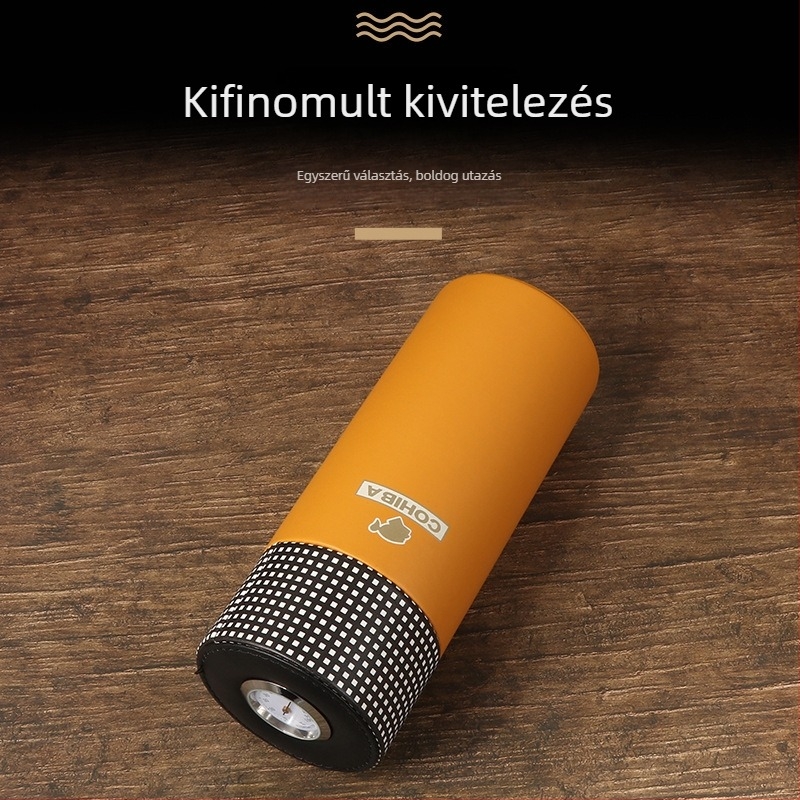 PU bőr külsővel és cédrusfa belső hengerrel rendelkező szivarhumidor, hengeres, hordozható utazáshoz