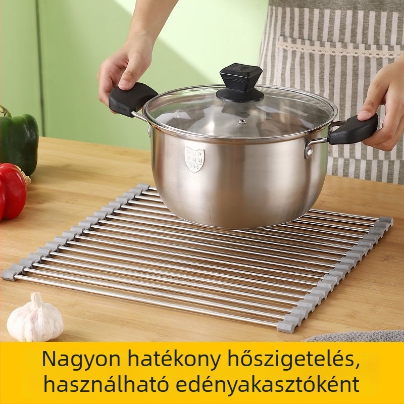 Mosogatóhoz készült 304-es rozsdamentes acélból készült, összecsukható szárítóállvány, penészálló szilikon, modern stílus
