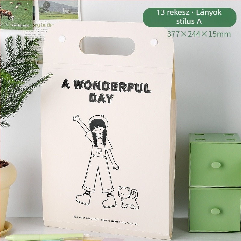 Függőleges A4-es irattartó 13 rekesz, hajtogatott dizájn, PP anyag, 0,43 mm vastagság, logó nyomtatás elérhető