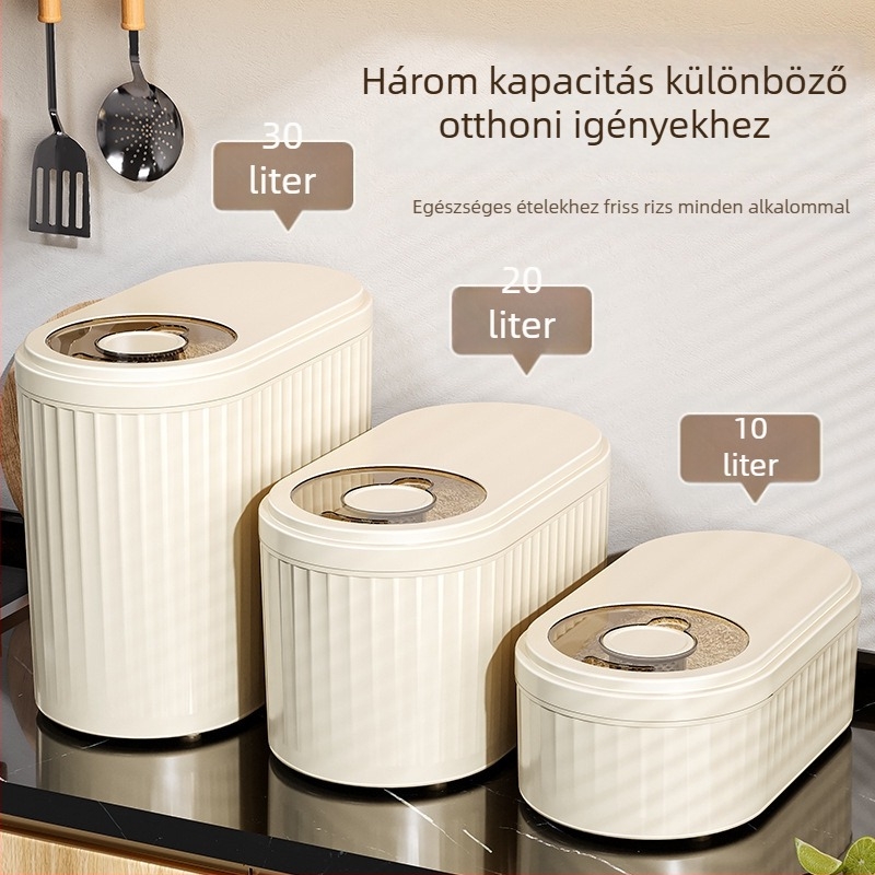 Rizstároló doboz - élelmiszer-minőségű PP műanyag, zárható, nedvesség- és rovarálló, modern minimalista dizájn