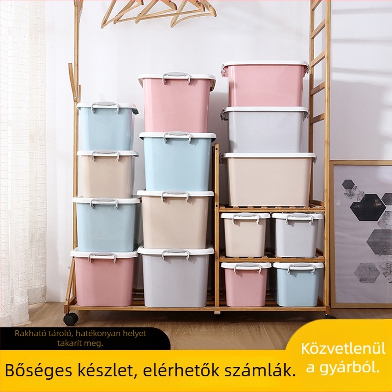 Ruha tároló doboz, nagy kapacitású 5–35L, PP műanyag, kézzel hordozható, egyszínű