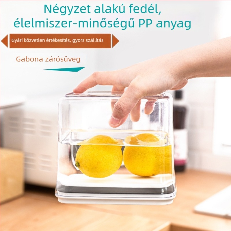 Zárható gabonás tároló üveg, átlátszó műanyag, nedvességálló, négyszögletes, 800–1000 ml