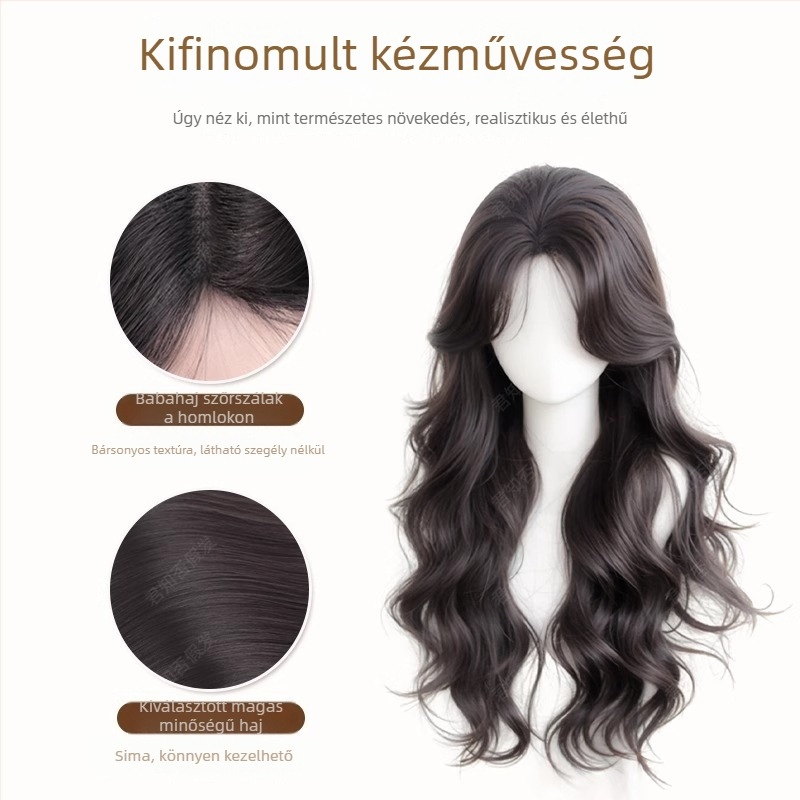 Női hosszú hullámos paróka hosszú frufival, koreai stílus, modell 8535, hőálló szál, mechanizmus