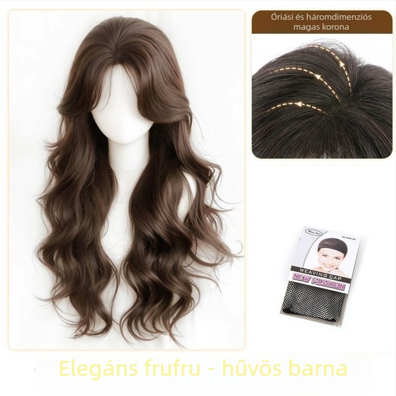 Női hosszú hullámos paróka hosszú frufival, koreai stílus, modell 8535, hőálló szál, mechanizmus
