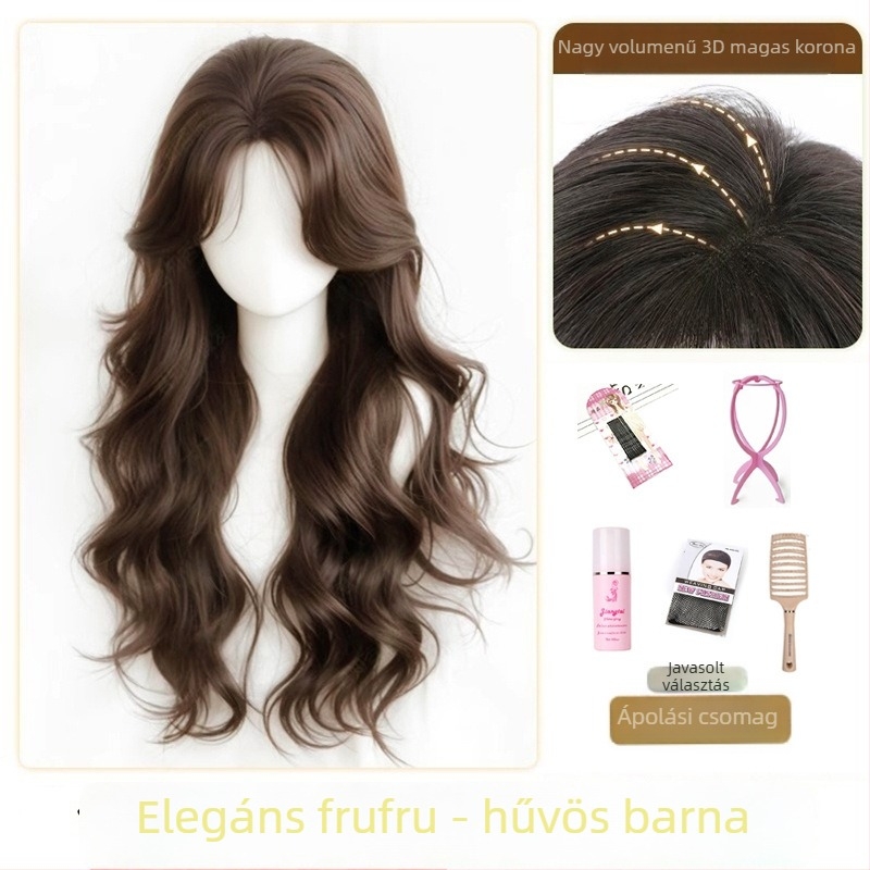 Női hosszú hullámos paróka hosszú frufival, koreai stílus, modell 8535, hőálló szál, mechanizmus