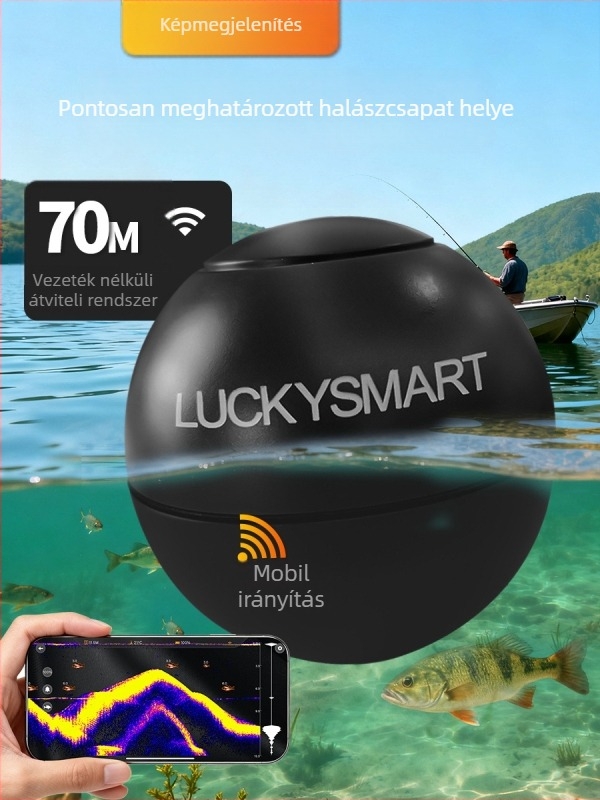 Vezeték nélküli halfigyelő sonár Wi-Fi-vel, Li-ion akkumulátor, kültéri használat, mélységtartomány 0,6–30 m
