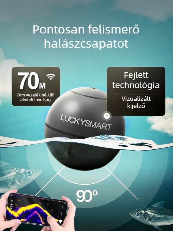 Vezeték nélküli halfigyelő sonár Wi-Fi-vel, Li-ion akkumulátor, kültéri használat, mélységtartomány 0,6–30 m
