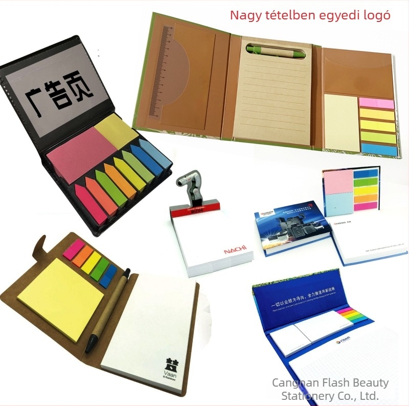 Testreszabható Post-it jegyzetek készlet – kombinált jegyzetek nyomtatással – Ragasztó: Igen; Anyaga borító: karton; Belső oldal: írópapír; Forma: Post-it jegyzetek; Szellemi jogok: Nem