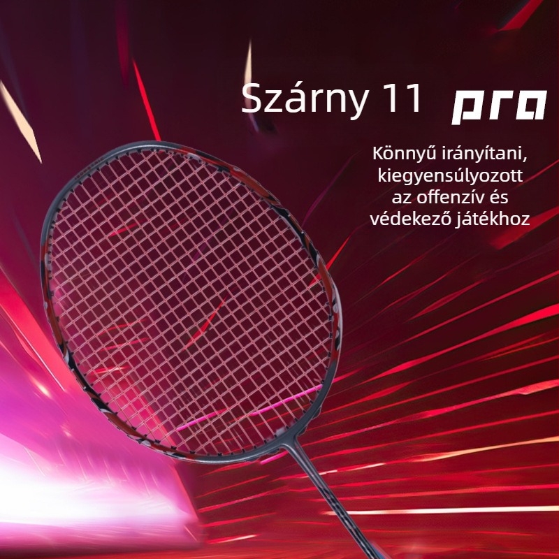 Badminton ütő – támadó modell, szénszálas keret, tömeg 80–84 g, Mid-Shaft Foam technológia, markolat vastagsága G5